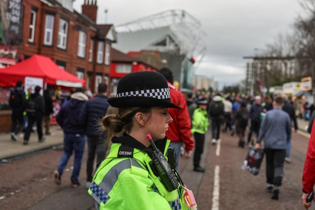 There is a police presence Manchester United fans on their way to Old Trafford during the Premier League match Manchester United vs Crystal Palace at Old Trafford, Manchester, United Kingdom on 01 March 2026

(Photo by Mark Cosgrove/News Images)