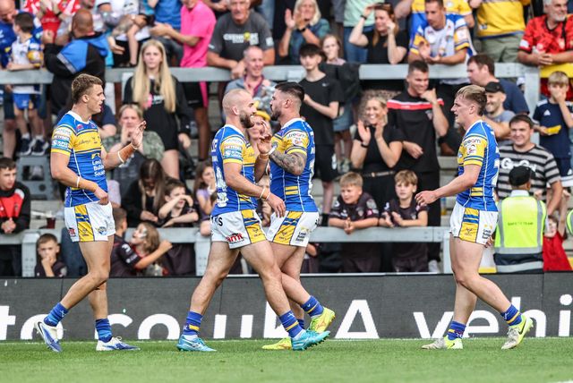 Alfie Edgell of Leeds Rhinos celebrates his try during the Betfred Super League round 19 match Leeds Rhinos vs Salford Red Devils at Headingley Stadium, Leeds, United Kingdom, 18th July 2025

(Photo by Alfie Cosgrove/News Images)