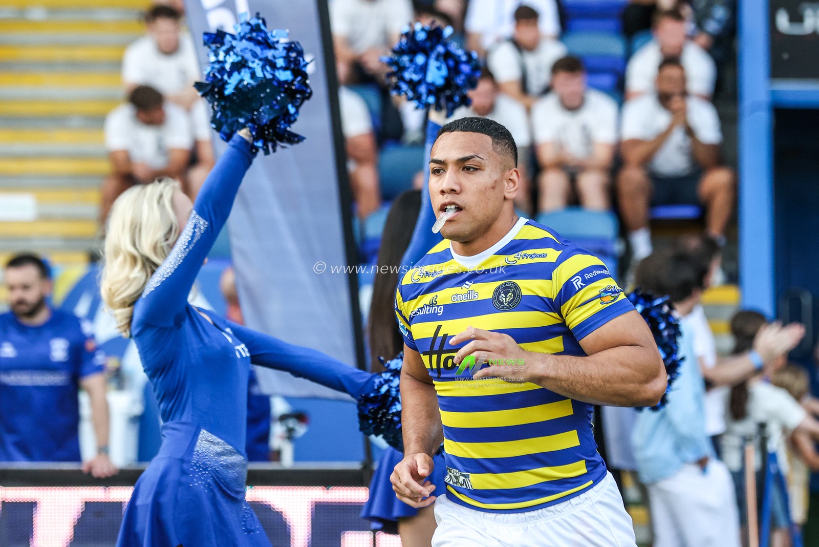 Albert Hopoate of Warrington Wolves comes out for the game during the Betfred Super League round 16 match Warrington Wolves vs Catalans Dragons at The Halliwell Jones Stadium, Warrington, United Kingdom on 25 June 2026

(Photo by Alfie Cosgrove/News Images)