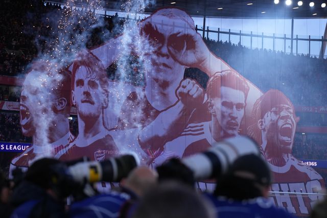 View of arsenal tifo ahead of the UEFA Champions League Quarter Finals match Arsenal vs Sporting CP at Arsenal stadium, London, United Kingdom on 15 April 2026

(Photo by Harvey Murphy/News Images)