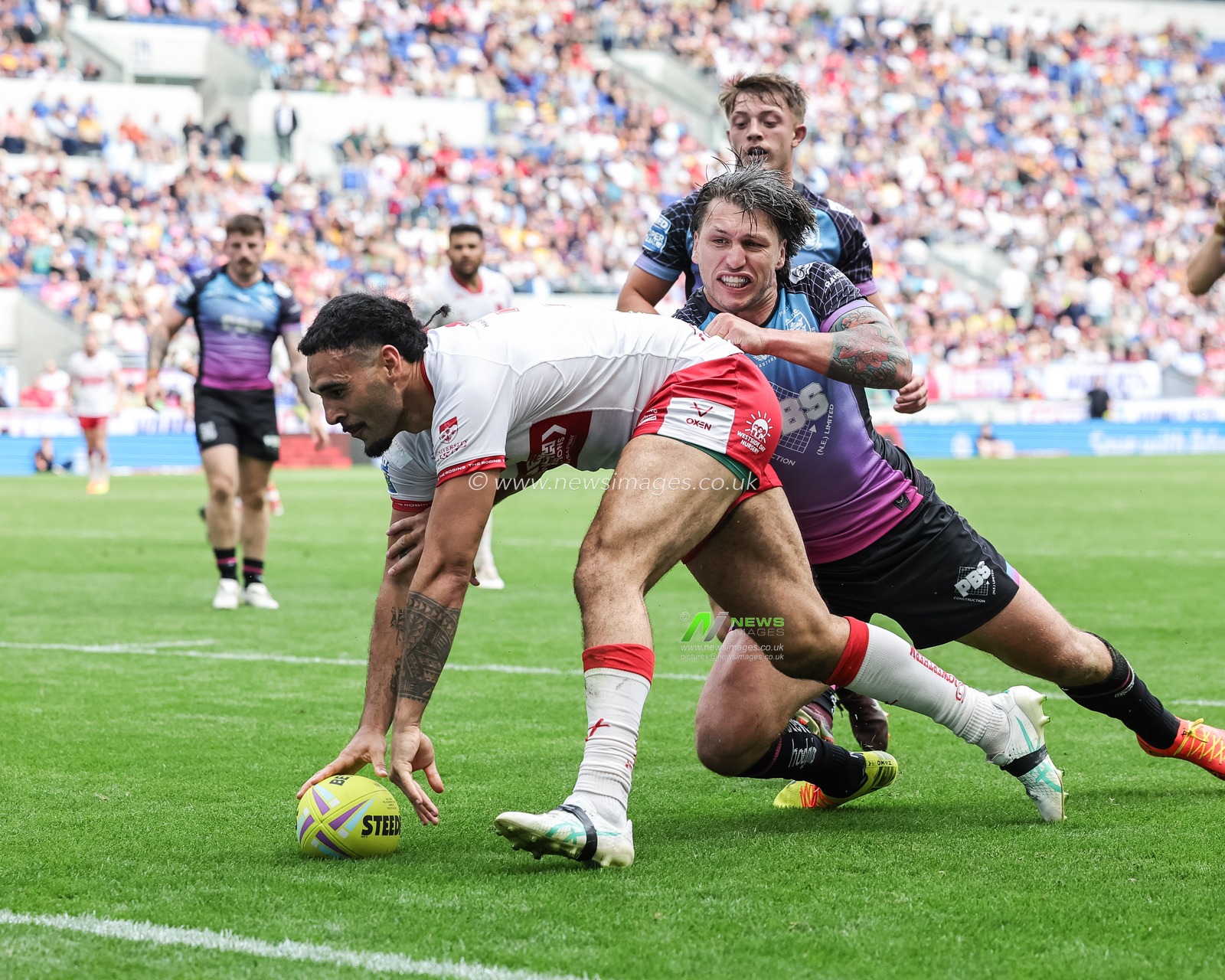 Tyrone May of Hull KR goes over for a try during the Betfred Super League Magic Weekend match Hull KR vs Hull FC at Hill Dickinson Stadium, Liverpool, United Kingdom on 04 July 2026

(Photo by Mark Cosgrove/News Images)