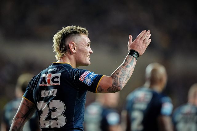 Danny Levi of Leeds Rhinos celebrates his try during the Betfred Super League round 9 match Leeds Rhinos vs Catalans Dragons at AMT Headingley Stadium, Leeds, United Kingdom on 24 April 2026

(Photo by Maynard Manyowa/News Images)