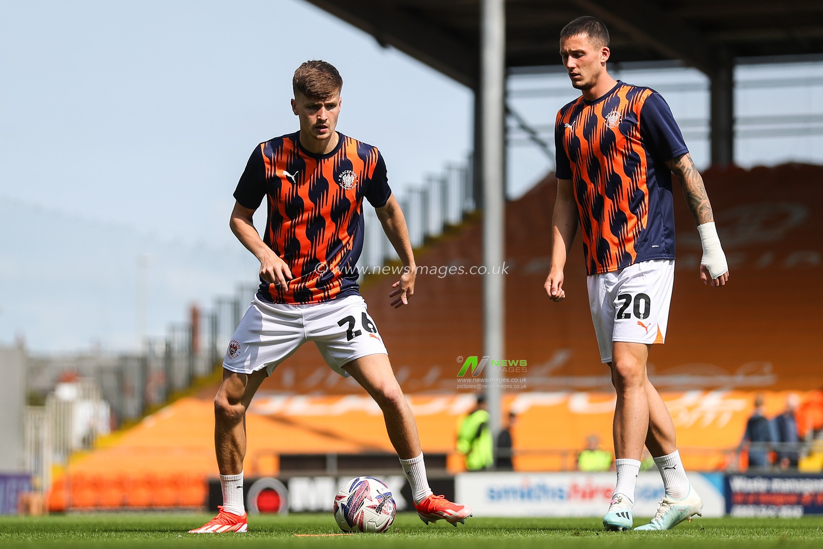 Zac Ashworth of Blackpool during the pre-game warm up ahead of the Sky Bet League 1 match Blackpool vs Stockport County at Bloomfield Road, Blackpool, United Kingdom, 17th August 2024

(Photo by Gareth Evans/News Images)
