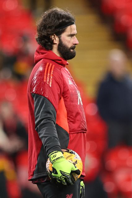 Liverpool goalkeeper Alisson Becker in the pregame warmup session during the Emirates FA Cup Third Round match Liverpool vs Barnsley at Anfield, Liverpool, United Kingdom, 12th January 2026

(Photo by Alfie Cosgrove/News Images)
