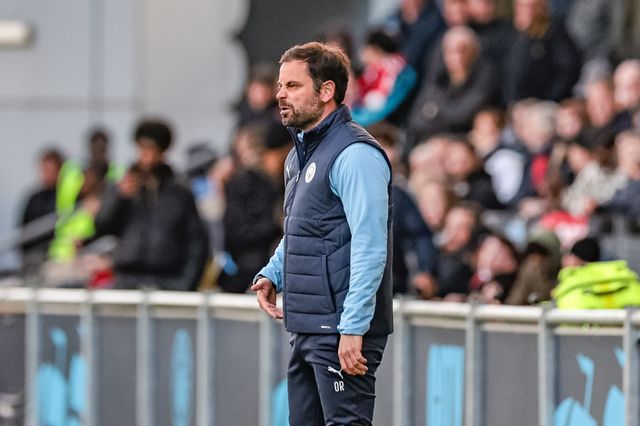 Oliver Reiss head coach of Manchester City U18's reacts in the technical area during the FA Youth Cup Final match Manchester City U18 vs Manchester United U18 at Joie Stadium, Manchester, United Kingdom on 14 May 2026

(Photo by Mark Cosgrove/News Images)