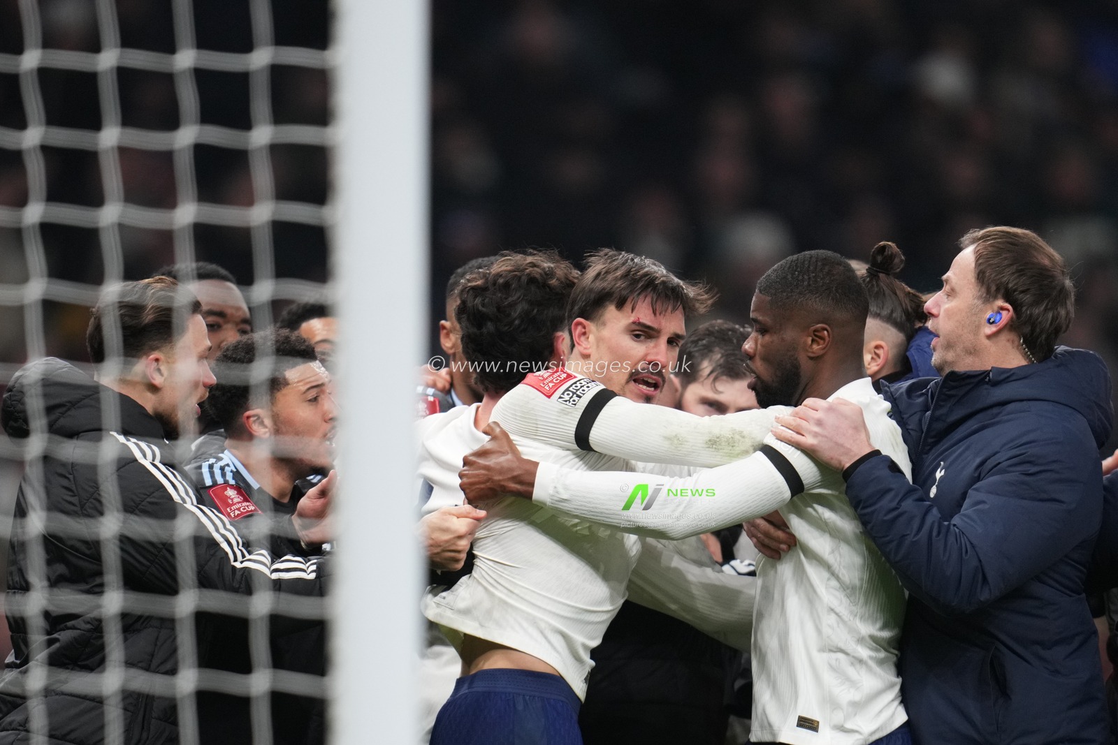 Joao Palhinha of Tottenham Hotspur at full time with blood seen after incident during the Emirates FA Cup Third Round match Tottenham Hotspur vs Aston Villa at Tottenham Hotspur Stadium, London, United Kingdom, 10th January 2026

(Photo by Harvey Murphy/News Images)