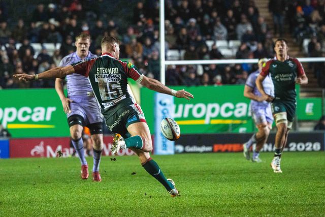 Freddie Steward of Leicester Tigers during the Gallagher Premiership match Leicester Tigers vs Gloucester Rugby at Mattioli Woods Welford Road Stadium, Leicester, United Kingdom, 19th December 2025

(Photo by Craig Evans/News Images)

*** GER AUT SUI OUT ***
