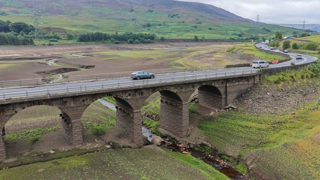 Woodhead Reservoir walter levels drop to one of the lowest points in recent times as grass and other plants start to grow on the Reservoir silt bed at Woodhead, Glossop, United Kingdom, 31st July 2025

(Photo by Mark Cosgrove/News Images)