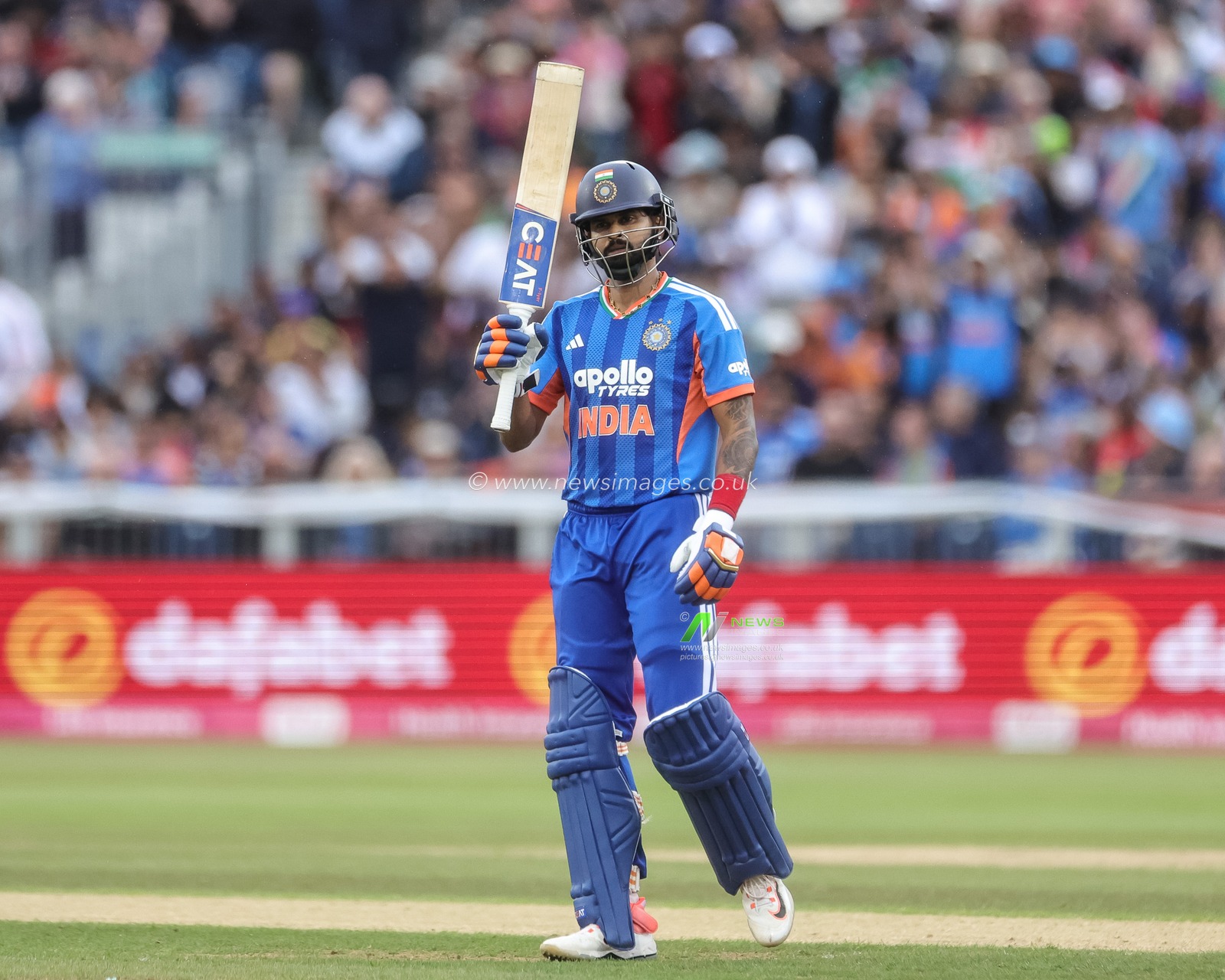 India captain Shreyas Iyer celebrates a half century during the First Vitality T20 International match England vs India at Banks Homes Riverside Stadium, Chester-le-street, United Kingdom on 01 July 2026

(Photo by Mark Cosgrove/News Images)