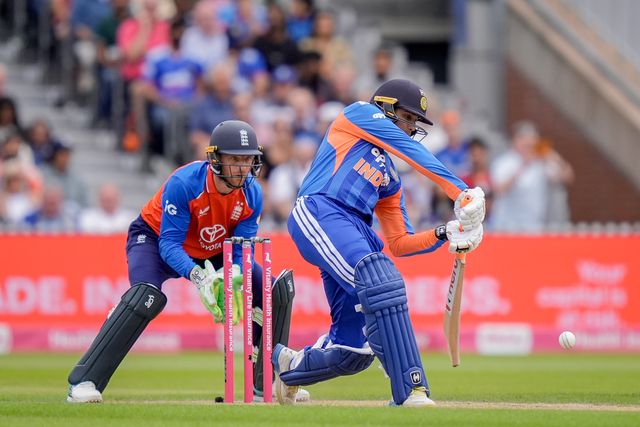 Abhishek Sharma of India hits a four during the Second Vitality T20 International match England vs India at Old Trafford, Manchester, United Kingdom on 04 July 2026

(Photo by Maynard Manyowa/News Images)