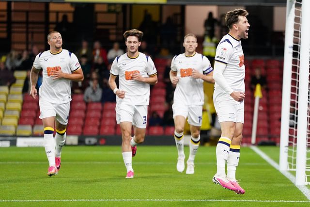 Callum Lang of Preston North End celebrates goal to make it 0-1 during the Sky Bet Championship match Watford vs Preston North End at Vicarage Road, Watford, United Kingdom on 08 September 2026

(Photo by Harvey Murphy/News Images)