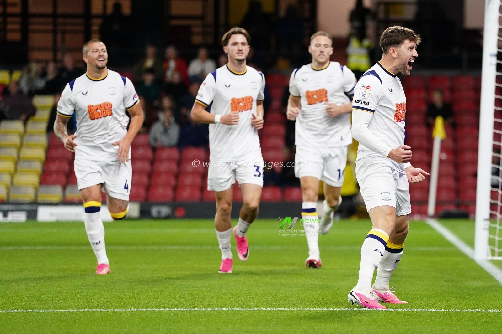 Callum Lang of Preston North End celebrates goal to make it 0-1 during the Sky Bet Championship match Watford vs Preston North End at Vicarage Road, Watford, United Kingdom on 08 September 2026

(Photo by Harvey Murphy/News Images)