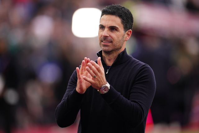 Mikel Arteta manager of Arsenal applauds away support at full time during the Premier League match West Ham United vs Arsenal at London Stadium, London, United Kingdom on 10 May 2026

(Photo by Harvey Murphy/News Images)