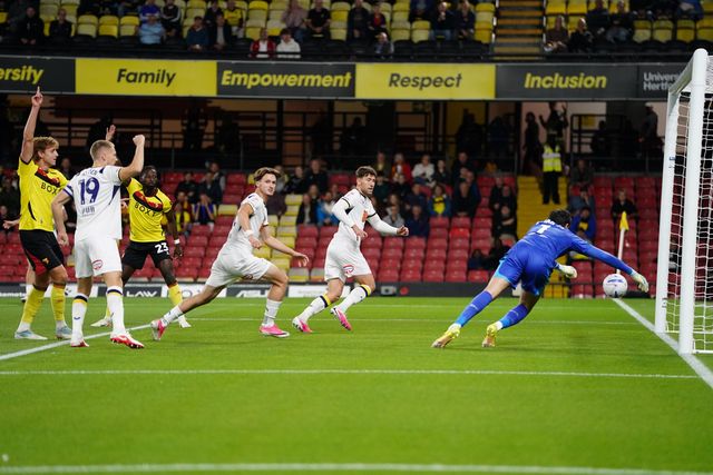 Callum Lang of Preston North End scores to make it 0-1 during the Sky Bet Championship match Watford vs Preston North End at Vicarage Road, Watford, United Kingdom on 08 September 2026

(Photo by Harvey Murphy/News Images)