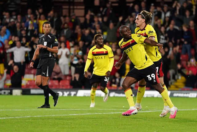 Edo Kayembe of Watford scores to make it 1-1 during the Sky Bet Championship match Watford vs Preston North End at Vicarage Road, Watford, United Kingdom on 08 September 2026

(Photo by Harvey Murphy/News Images)