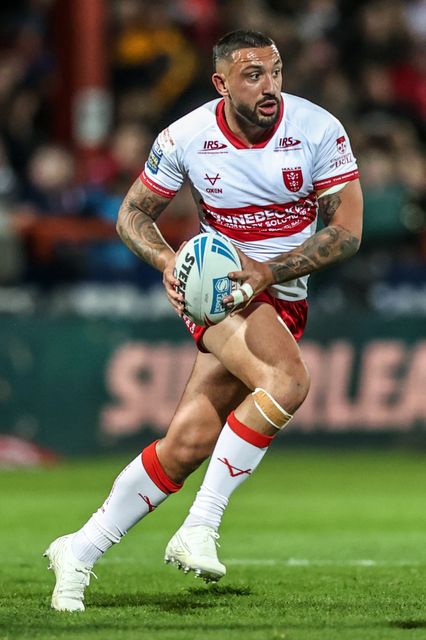 Elliot Minchella of Hull KR breaks with the ball during the Betfred Super League round 6 match Hull KR vs St Helens at Sewell Group Craven Park, Hull, United Kingdom on 27 March 2026

(Photo by Alfie Cosgrove/News Images)