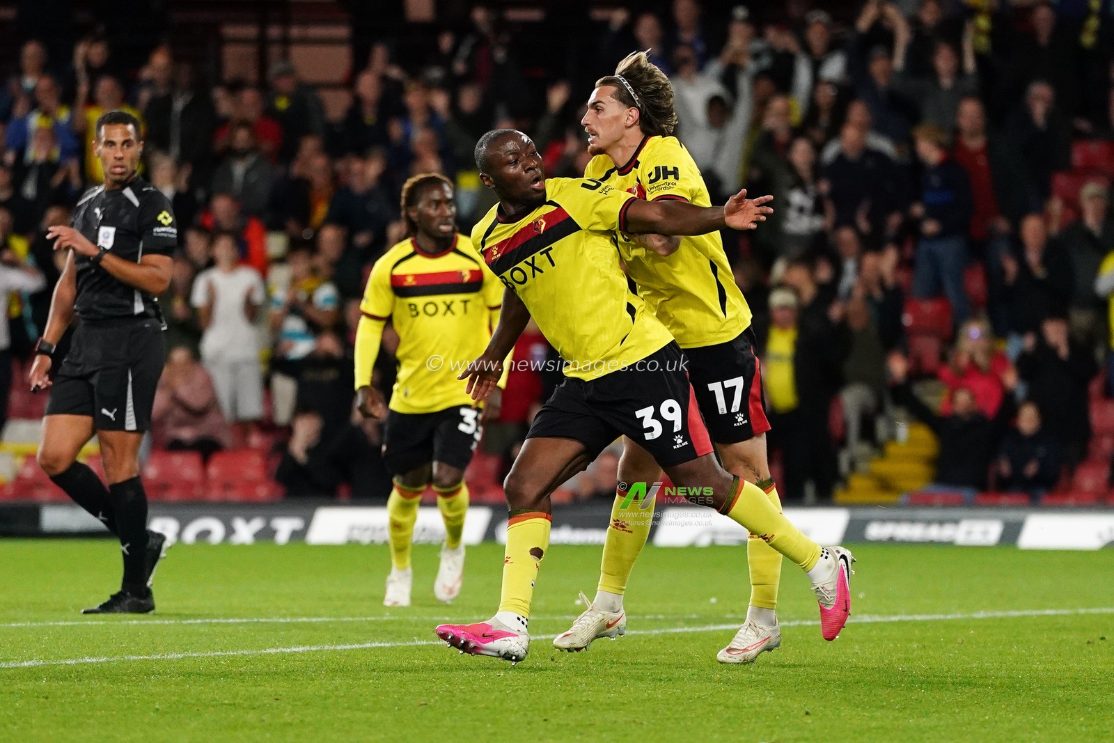 Edo Kayembe of Watford scores during the Sky Bet Championship match Watford vs Preston North End at Vicarage Road, Watford, United Kingdom on 08 September 2026

(Photo by Harvey Murphy/News Images)