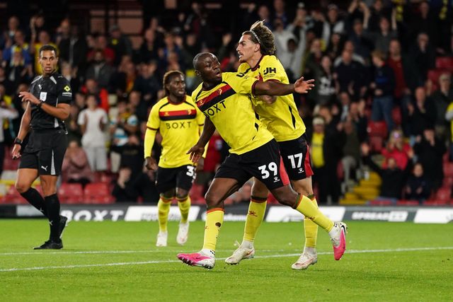 Edo Kayembe of Watford scores during the Sky Bet Championship match Watford vs Preston North End at Vicarage Road, Watford, United Kingdom on 08 September 2026

(Photo by Harvey Murphy/News Images)