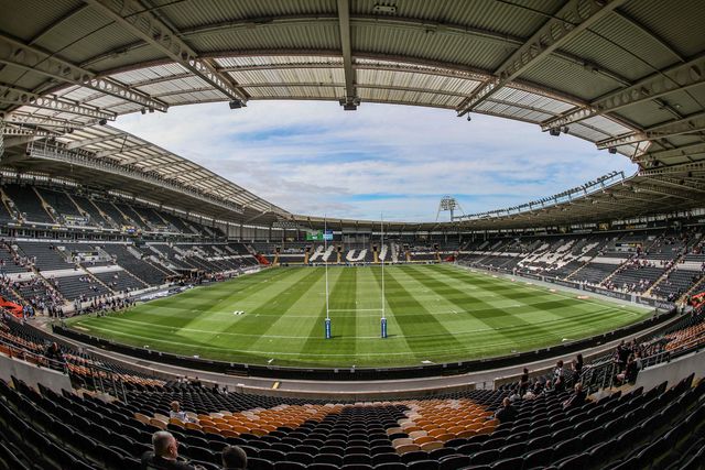 A general view of the MKM Stadium ahead of the Betfred Super League round 17 match Hull FC vs St Helens at MKM Stadium, Hull, United Kingdom, 5th July 2025

(Photo by Alfie Cosgrove/News Images)