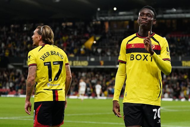 Mamadou Doumbia of Watford celebrates his goal during the Sky Bet Championship match Watford vs Preston North End at Vicarage Road, Watford, United Kingdom on 08 September 2026

(Photo by Harvey Murphy/News Images)