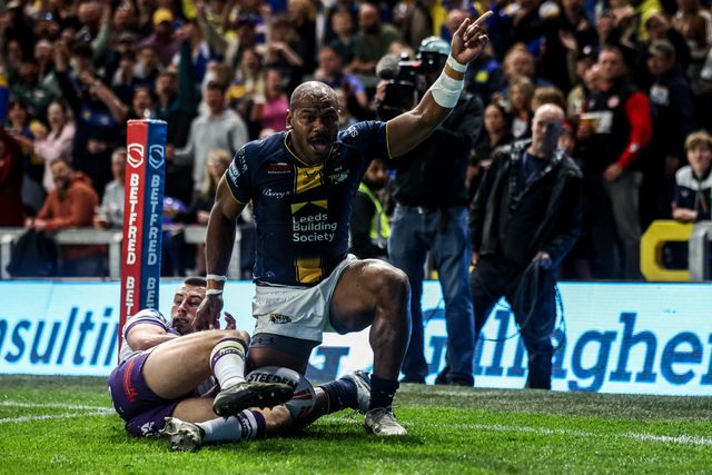 Maika Sivo of Leeds Rhinos celebrates his try during the Betfred Super League round 10 match Leeds Rhinos vs Wakefield Trinity at AMT Headingley Stadium, Leeds, United Kingdom on 01 May 2026

(Photo by Alfie Cosgrove/News Images)