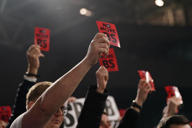 No more bs card held by West Ham support during the Premier League match Fulham vs West Ham United at Craven Cottage, London, United Kingdom on 04 March 2026

(Photo by Harvey Murphy/News Images)