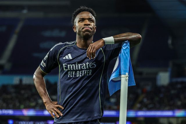 Vinicius Junior of Real Madrid celebrates his goal to make it 0-1 (0-4) during the UEFA Champions League last 16 second leg match Manchester City vs Real Madrid at The City of Manchester Stadium, Manchester, United Kingdom on 17 March 2026

(Photo by Mark Cosgrove/News Images)