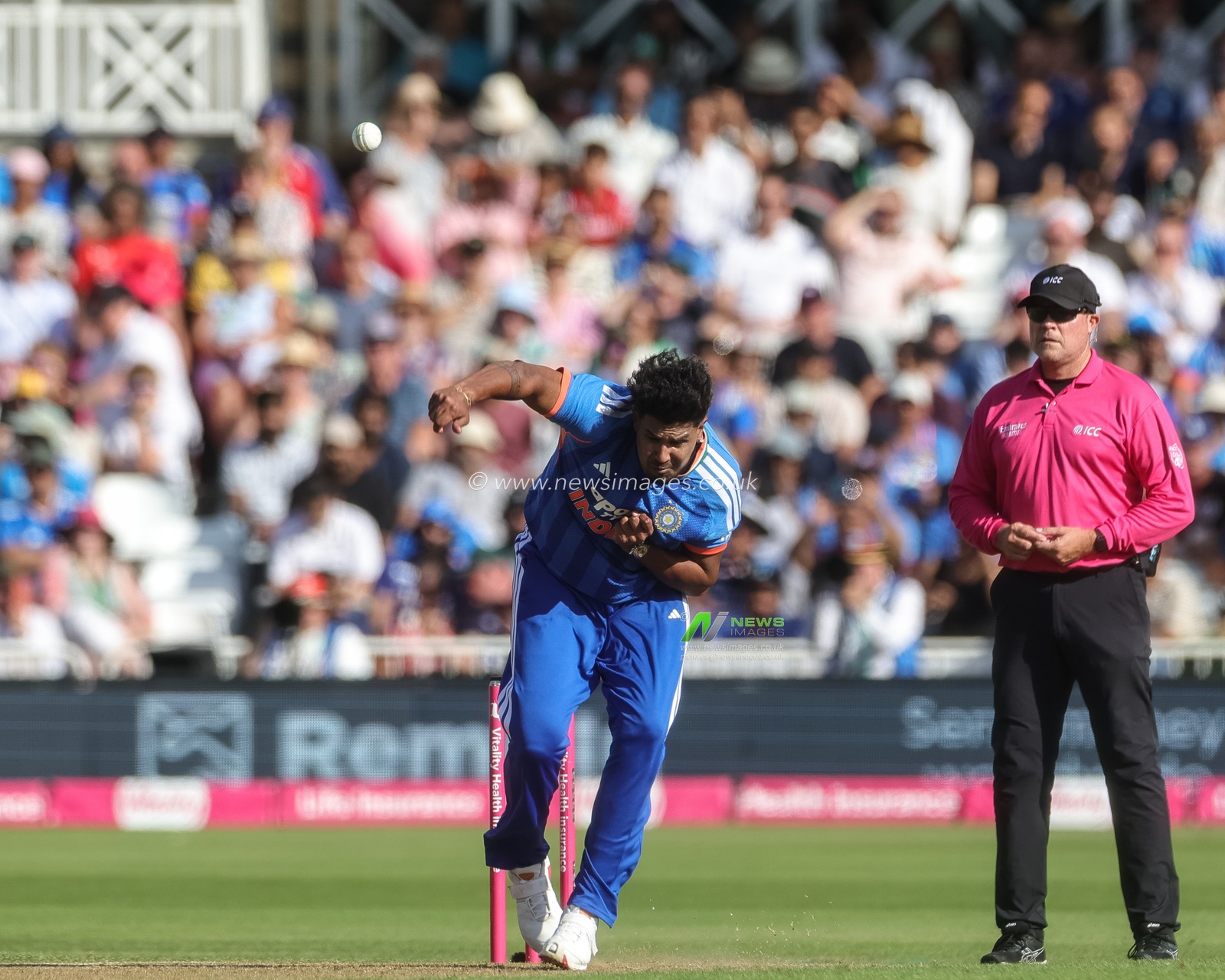 Harshit Rana of India delivers the ball during the Third Vitality T20 International match England vs India at Trent Bridge, Nottingham, United Kingdom on 07 July 2026

(Photo by Mark Cosgrove/News Images)