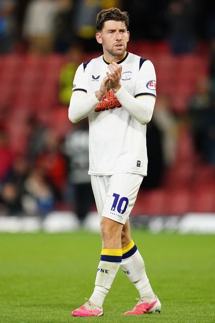 Callum Lang of Preston North End applauds away support during the Sky Bet Championship match Watford vs Preston North End at Vicarage Road, Watford, United Kingdom on 08 September 2026

(Photo by Harvey Murphy/News Images)