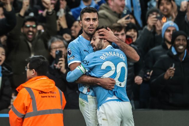 Rodrigo of Manchester City celebrates his goal to make it 2-1 during the Premier League match Manchester City vs Nottingham Forest at Etihad Stadium, Manchester, United Kingdom on 04 March 2026

(Photo by Mark Cosgrove/News Images)