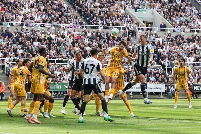 Dan Burn of Newcastle United scores to make it 2-0 during the Premier League match Newcastle Untied vs Brighton & Hove Albion at St. James's Park, Newcastle, United Kingdom on 02 May 2026

(Photo by Mark Cosgrove/News Images)