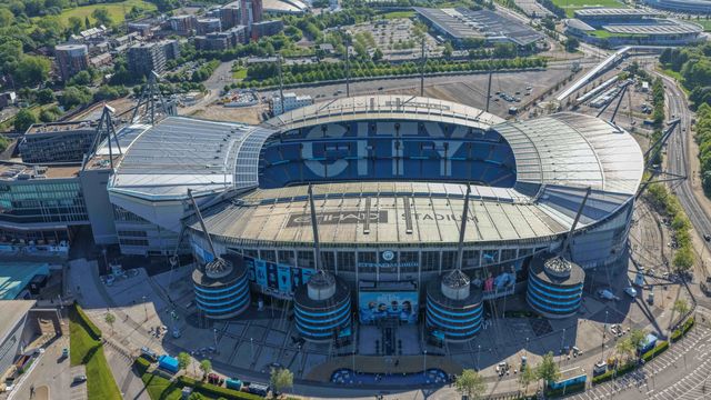 An aerial view op the Etihad Stadium and the new hotel The Medlock, by Radisson Blu during the Premier League match Manchester City vs Aston Villa at Etihad Stadium, Manchester, United Kingdom on 24 May 2026

(Photo by Mark Cosgrove/News Images)