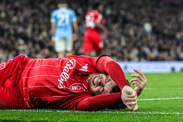 Neco Williams of Nottingham Forest injured during the Premier League match Manchester City vs Nottingham Forest at Etihad Stadium, Manchester, United Kingdom on 04 March 2026

(Photo by Mark Cosgrove/News Images)