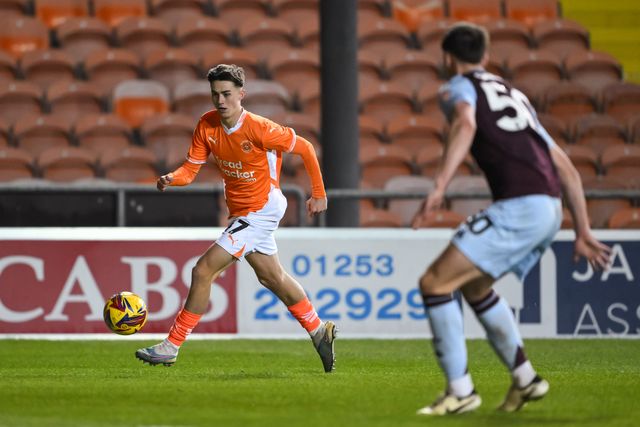 Jack Richardson of Blackpool makes a break with the ball during the Vertu Trophy match Blackpool vs Aston Villa U21 at Bloomfield Road, Blackpool, United Kingdom, 17th December 2024

(Photo by Craig Thomas/News Images)
