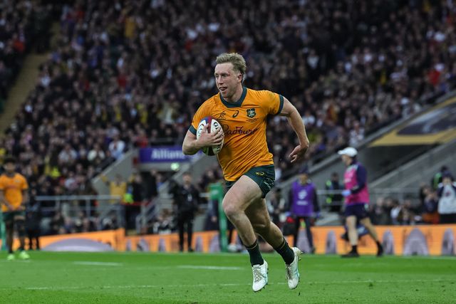 Harry Potter of Australia runs in a 70 yard solo try during the Quilter Nations Series 2025 match England vs Australia at Allianz Stadium, Twickenham, United Kingdom, 1st November 2025

(Photo by Mark Cosgrove/News Images)

*** GER AUT SUI OUT ***