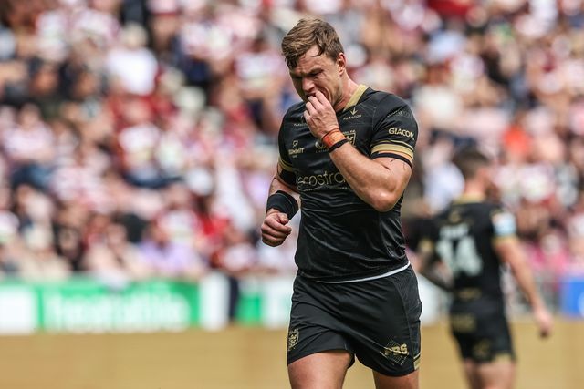 Liam Knight of Hull FC during the Betfred Super League Round 19 match Wigan Warriors vs Hull FC at The Brick Community Stadium, Wigan, United Kingdom, 19th July 2025

(Photo by Alfie Cosgrove/News Images)