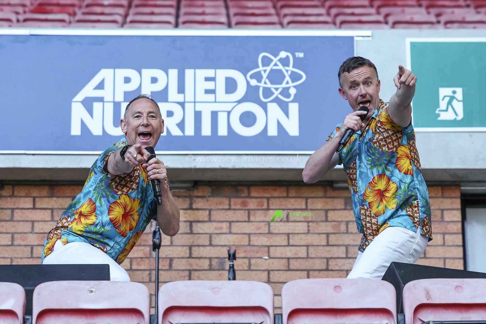 British pop ban Black Lace perform during the Betfred Super League Round 11 match Wigan Warriors vs Leigh Leopards at The Brick Community Stadium, Wigan, United Kingdom, 16th May 2025

(Photo by Mark Cosgrove/News Images)