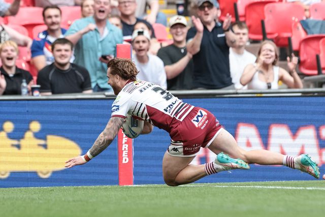 Adam Keighran of Wigan Warriors goes over for a try during the Betfred Challenge Cup Final match Wigan Warriors vs Hull KR at Wembley Stadium, London, United Kingdom on 30 May 2026

(Photo by Mark Cosgrove/News Images)