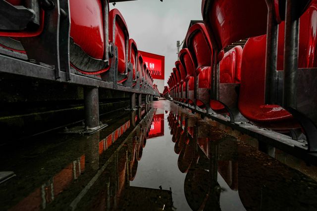 A general view of the seats with reflection of water puddle during the Emirates FA Cup 4th Round  match Stoke City vs Fulham at Bet365 Stadium, Stoke On Trent, United Kingdom on 15 February 2026

(Photo by Maynard Manyowa/News Images)