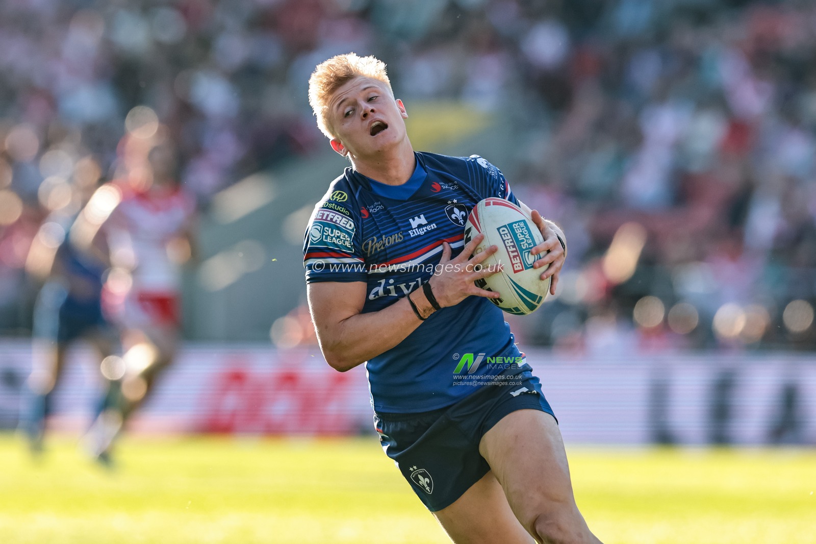 Jayden Myers of Wakefield Trinity in action during the Betfred Super League round 9 match St Helens vs Wakefield Trinity at The BrewDog Stadium, St Helens, United Kingdom on 25 April 2026

(Photo by Mark Cosgrove/News Images)