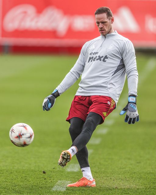 Nottingham Forest goalkeeper Matz Sels during the Nottingham Forest open training session ahead of their UEFA Europa League last 16 match against FC Midtjylland at The Nigel Doughty Academy, Nottingham, United Kingdom on 11 March 2026

(Photo by Alfie Cosgrove/News Images)