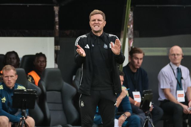 Eddie Howe manager of Newcastle United reacts in the technical area during the Pre-season friendly Newcastle United vs Espanyol at St. James's Park, Newcastle, United Kingdom, 8th August 2025

(Photo by Mark Cosgrove/News Images)