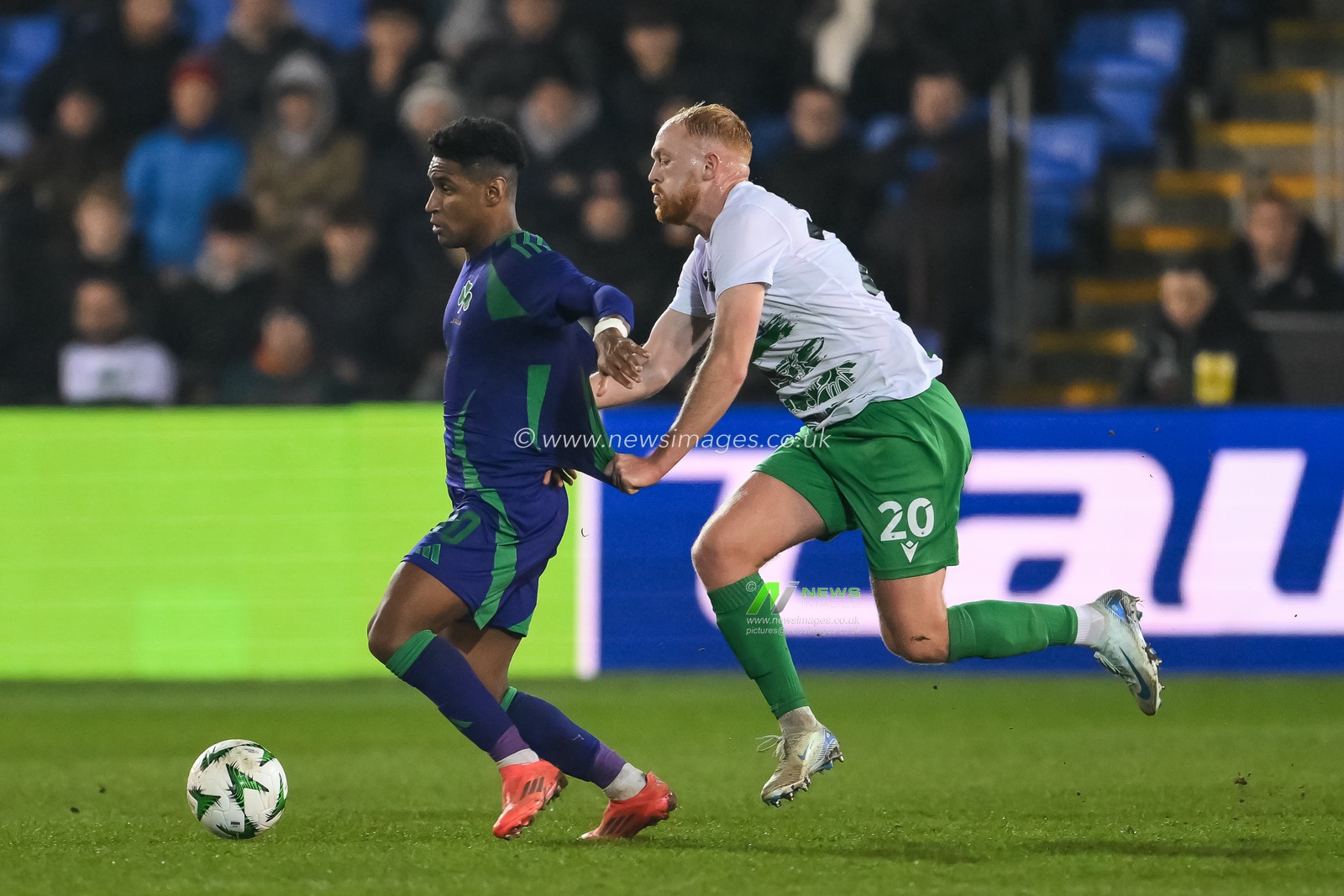 Bernard of Panathinaikos is fouled by Sion Bradley of The New Saints F.C. during the UEFA Conference League - League Stage The New Saints v Panathinaikos at Croud Meadow, Shrewsbury, United Kingdom, 12th December 2024

(Photo by Craig Thomas/News Images)