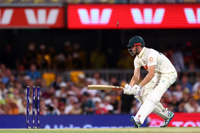 Cameron Green of Australia is bowled by Brydon Carse of England  during the NRMA Insurance Ashes Second Test Day 2 Australia vs England at The Gabba, Brisbane Cricket Ground, Brisbane, Australia, 5th December 2025

(Photo by Pat Hoelscher/News Images)

*** GER AUT SUI OUT ***