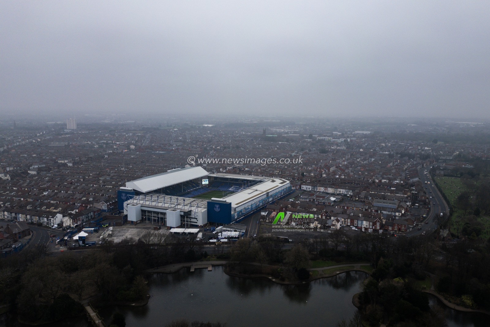 An aerial view of Goodison Park ahead of the Premier League match Everton vs Tottenham Hotspur at Goodison Park, Liverpool, United Kingdom, 19th January 2025

(Photo by Gareth Evans/News Images)