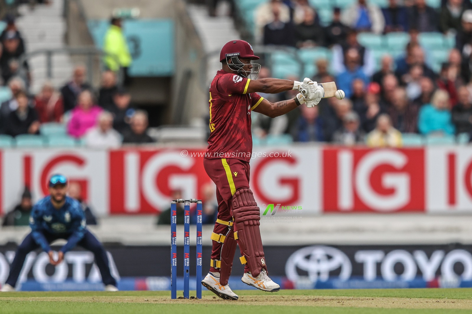 Evin Lewis of West Indies hits the ball for four runs during the 3rd Metro Bank ODI England v West Indies at The Kia Oval, London, United Kingdom, 3rd June 2025

(Photo by Alfie Cosgrove/News Images)