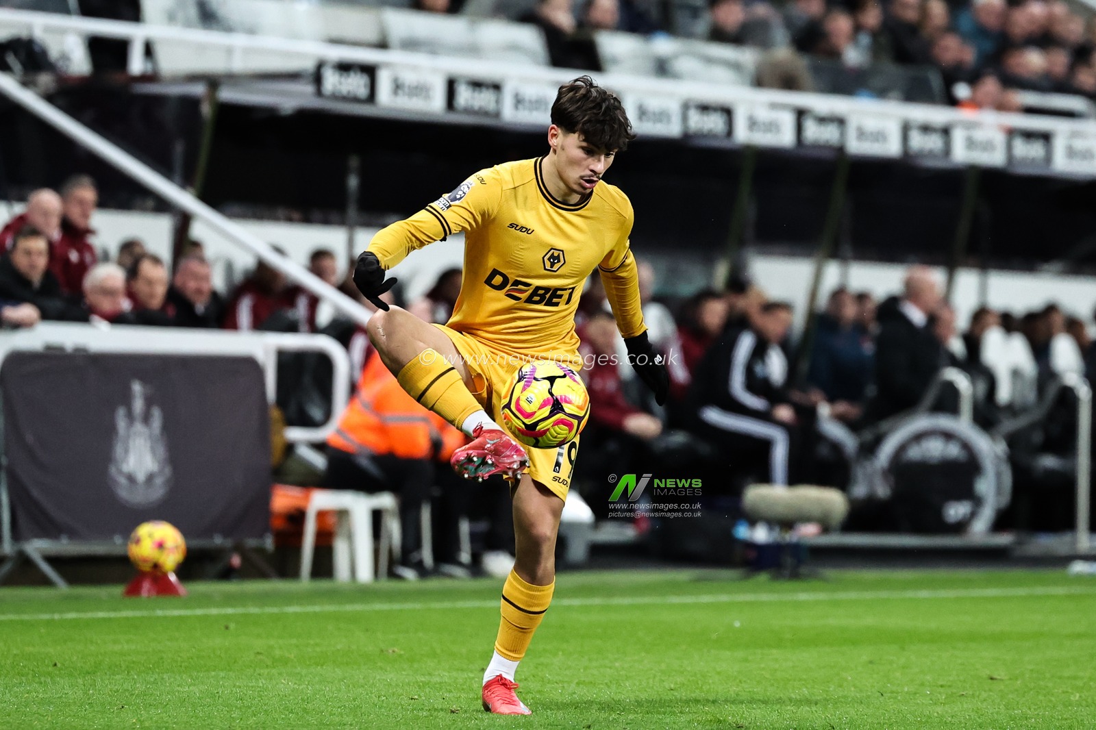 Rodrigo Gomes of Wolverhampton Wanderers controls the ball during the Premier League match Newcastle United vs Wolverhampton Wanderers at St. James's Park, Newcastle, United Kingdom, 15th January 2025

(Photo by Mark Cosgrove/News Images)