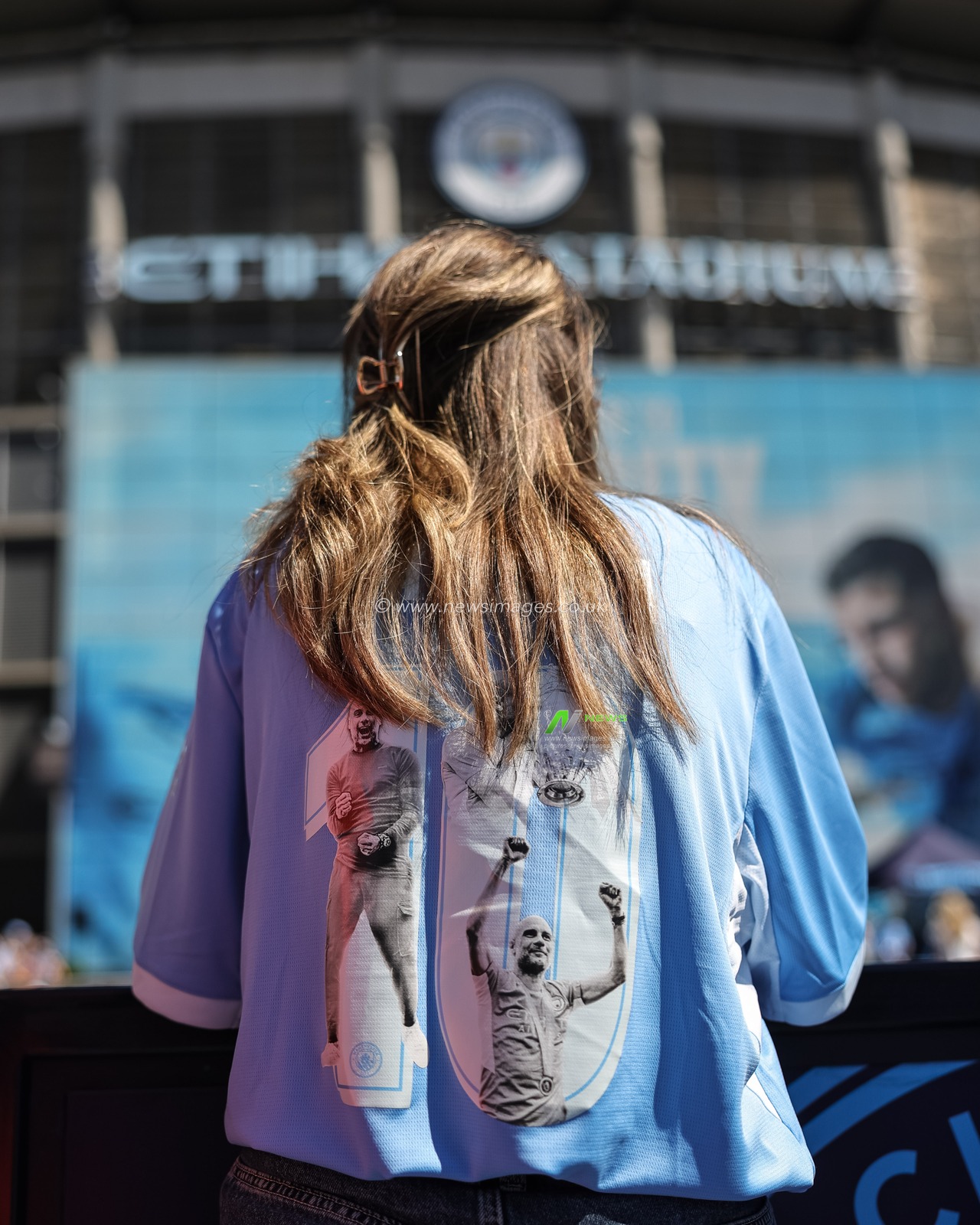 A fan with a 10 years of Pep Guardiola Manchester City shirt during the Premier League match Manchester City vs Aston Villa at Etihad Stadium, Manchester, United Kingdom on 24 May 2026

(Photo by Mark Cosgrove/News Images)