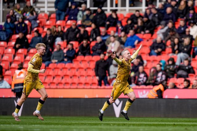 Adam Forshaw of Blackburn Rovers celebrates his goal to make it  0-1 during the Sky Bet Championship match Stoke City vs Blackburn Rovers at Bet365 Stadium, Stoke On Trent, United Kingdom on 11 April 2026

(Photo by Maynard Manyowa/News Images)