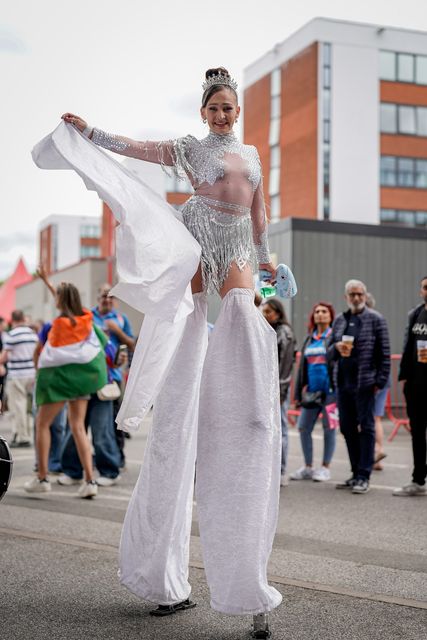 Indian dancing fan on high sticks during the Second Vitality T20 International match England vs India at Old Trafford, Manchester, United Kingdom on 04 July 2026

(Photo by Maynard Manyowa/News Images)
